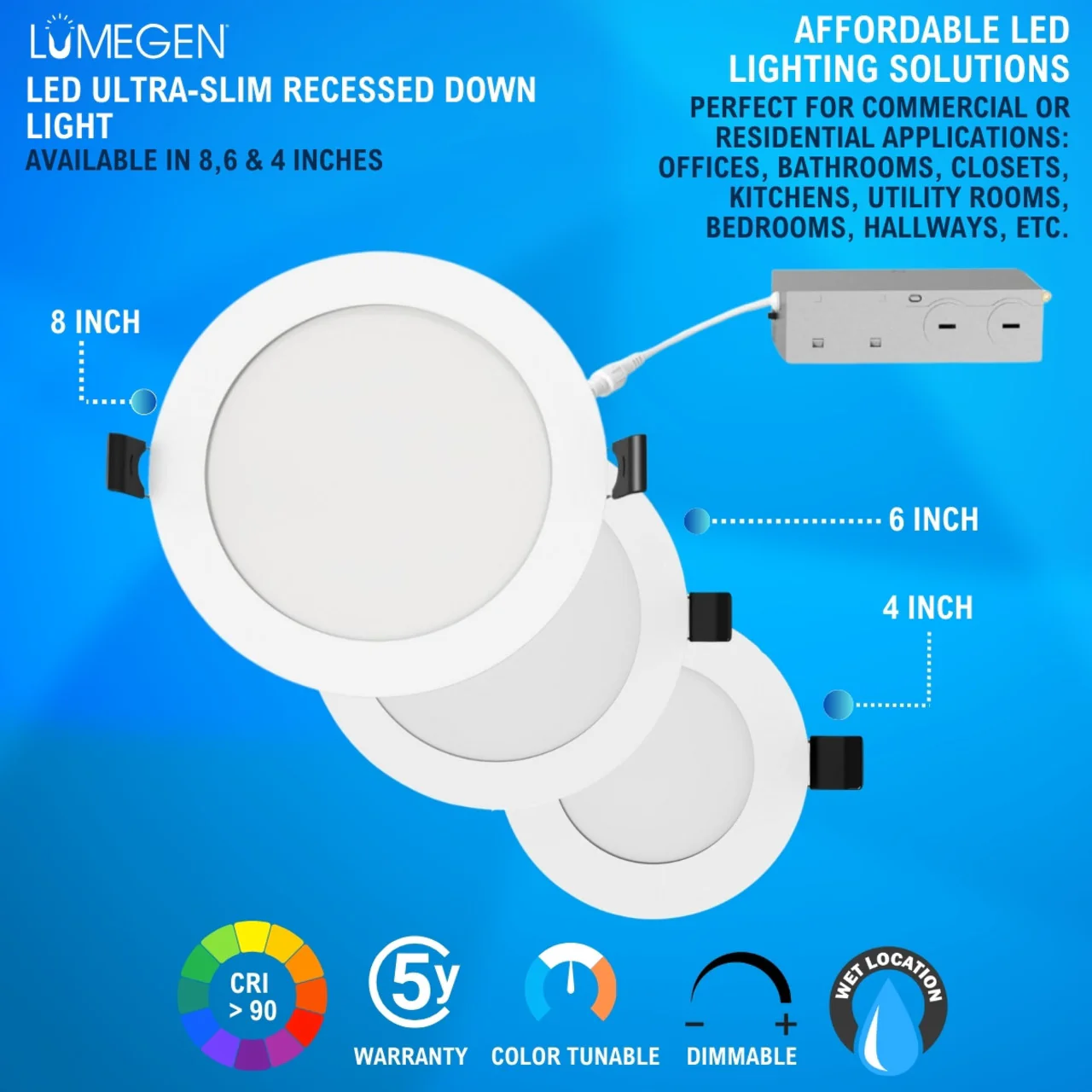 6in. LED Ultra-Slim Recessed Down Light - 12W - Color Tunable 27K/30K/35K/40K/50K - LumeGen - Image 8
